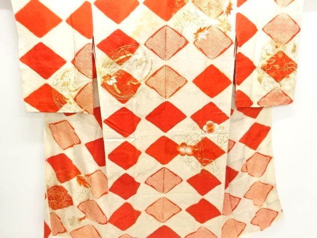 アンティーク　紋錦紗絞り花丸文様刺繍長襦袢